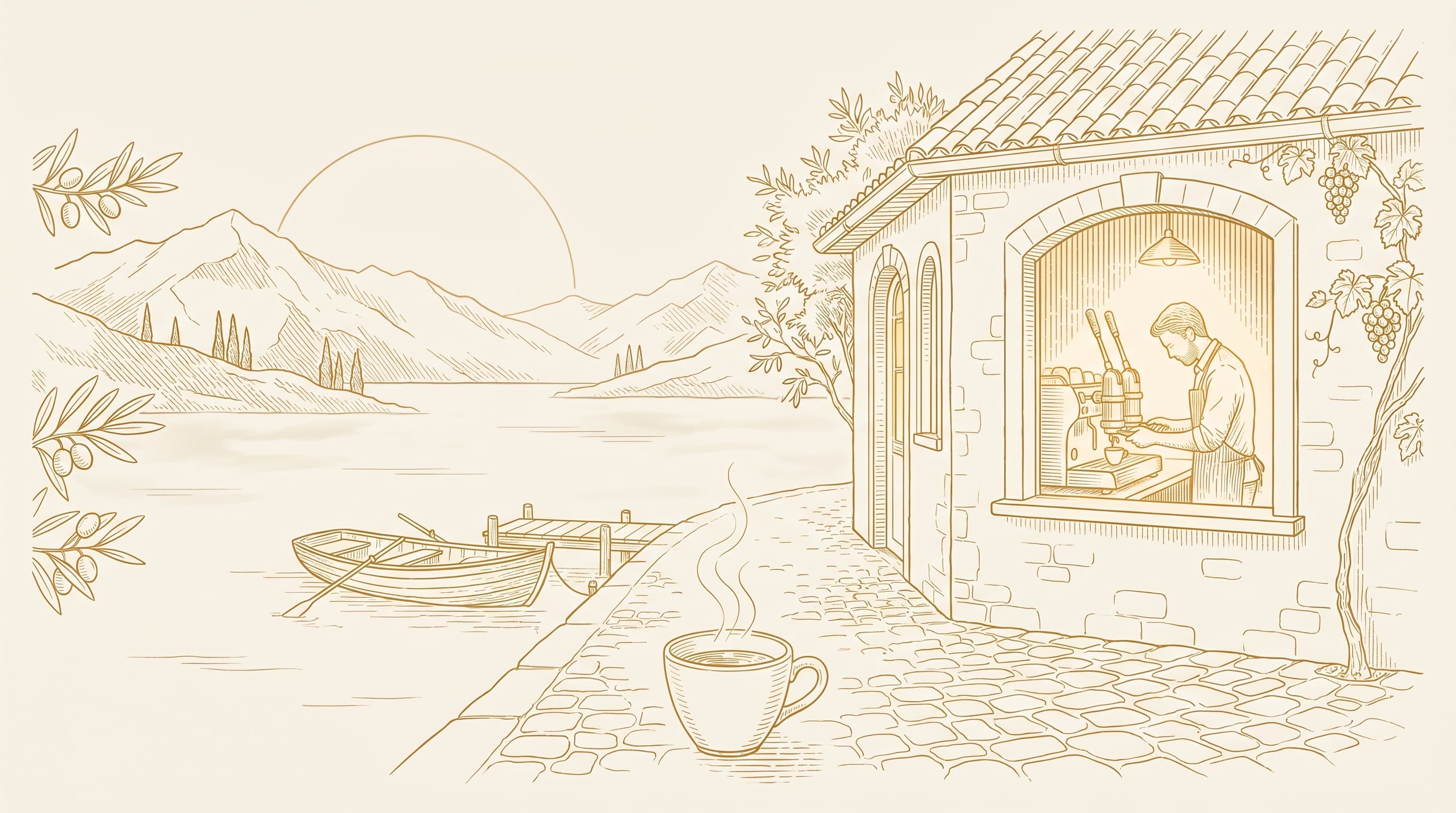 Illustration of the original Lake Garda roastery in 1996